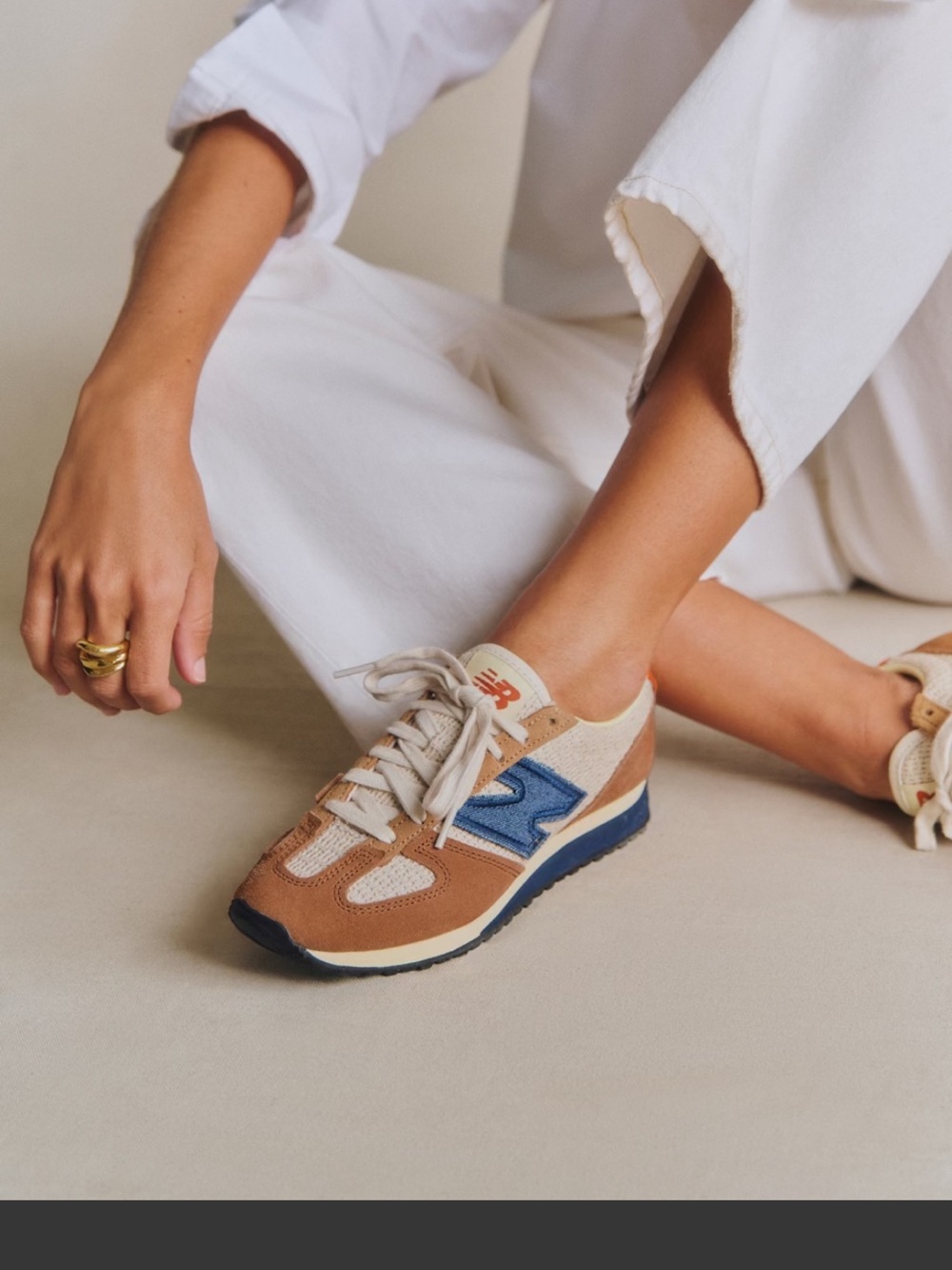 Sezane Tan, Blue & Cream Retro-Style Sneakers